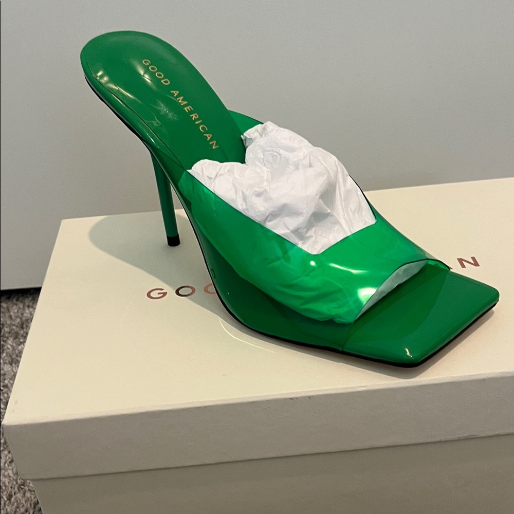 Good American Emerald Green Patent Leather Stiletto Mule